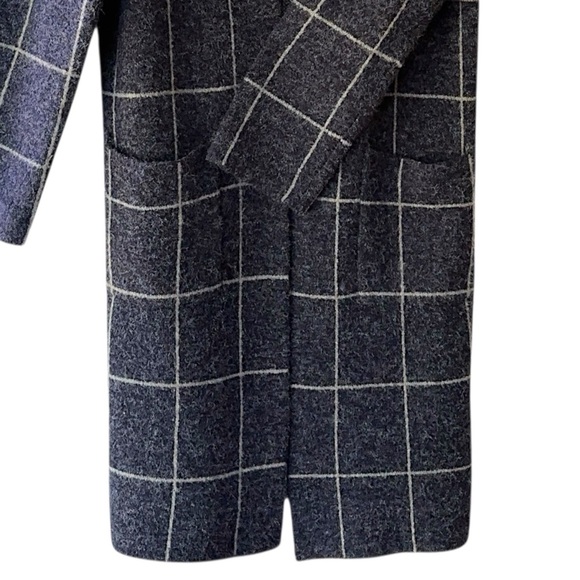 CYRUS | NWOT WINDOWPANE OPEN FRONT LONG SWEATER COAT NAVY BLUE & GRAY | LARGE - Picture 3 of 10